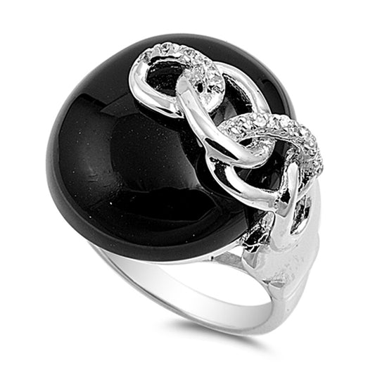 Black Onyx Polished Links Unique Ring New .925 Sterling Silver Band Sizes 6-10