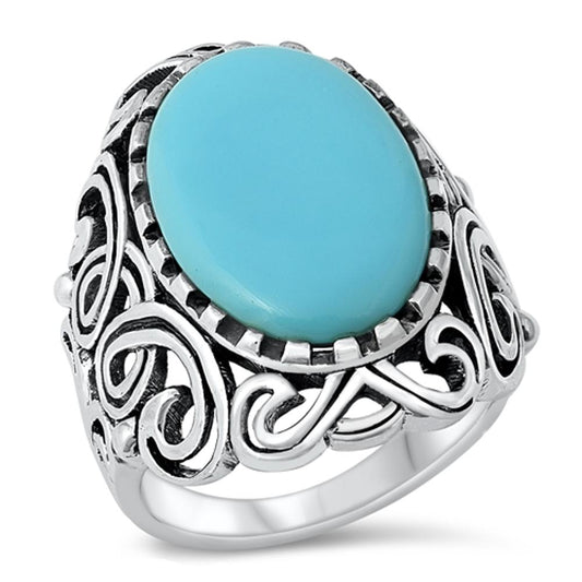 Turquoise Swirl Cutout Polished Ring New .925 Sterling Silver Band Sizes 6-10