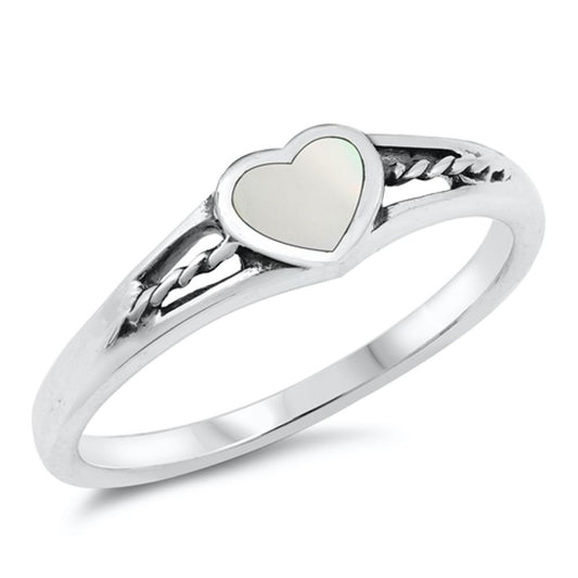 Mother of Pearl Oxidized Rope Heart Purity Ring Sterling Silver Band Sizes 4-9