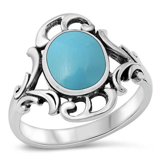 Turquoise Polished Swirl Cutout Leaf Ring .925 Sterling Silver Band Sizes 5-9