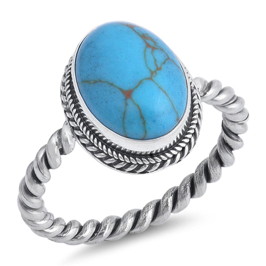 Turquoise Rope Braid Polished Bali Ring New .925 Sterling Silver Band Sizes 6-10
