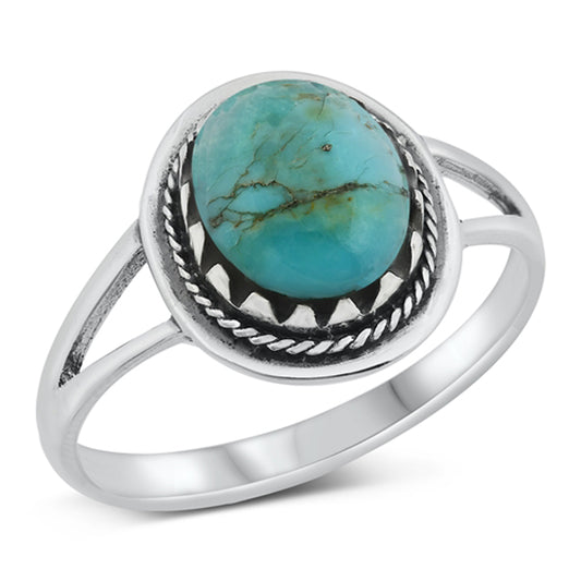 Boho Style Turquoise Classic Ring New .925 Sterling Silver Band Sizes 6-13