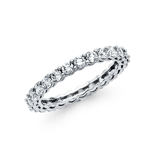 14k White Gold Clear CZ Eternity Thin Dainty Wedding Ring Forever Band Sizes 5-9