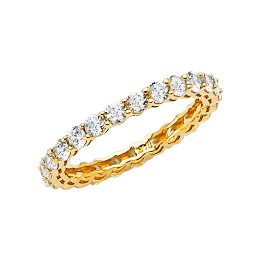 14k Yellow Gold Clear CZ Eternity Thin Dainty Wedding Ring Love Band Sizes 5-9