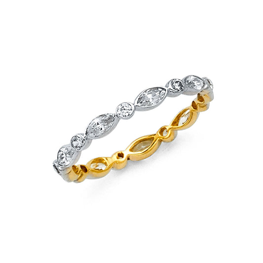 14k White Gold Clear CZ Eternity Marquise Ring Wedding Yellow Band Sizes 5-9
