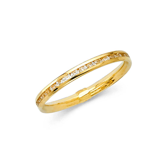 14k Yellow Gold Thin White CZ Eternity Channel Love Wedding Ring Band Sizes 5-9