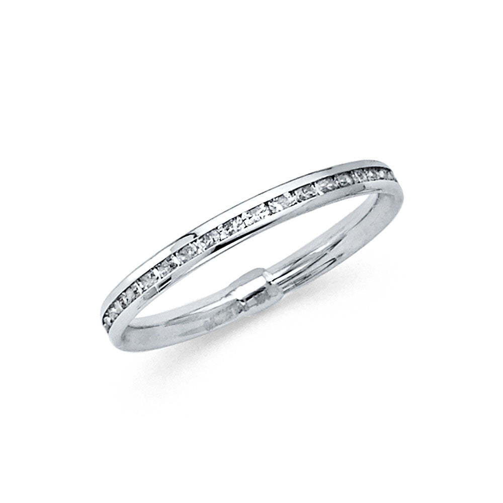 14k White Gold Thin Clear CZ Eternity Channel Love Wedding Ring Band Sizes 5-9
