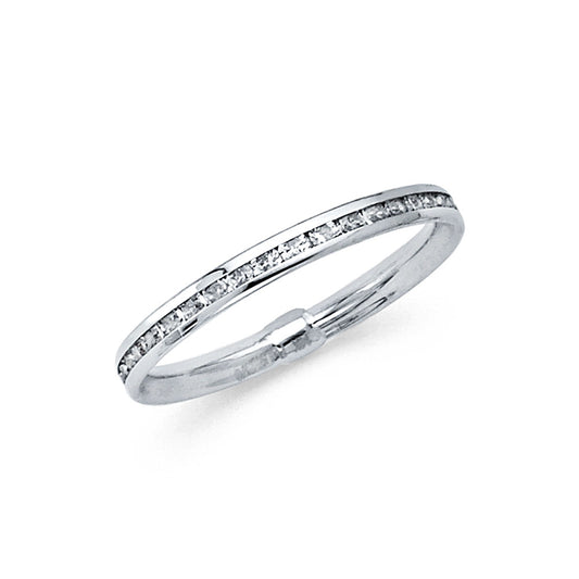 14k White Gold Thin Clear CZ Eternity Channel Love Wedding Ring Band Sizes 5-9