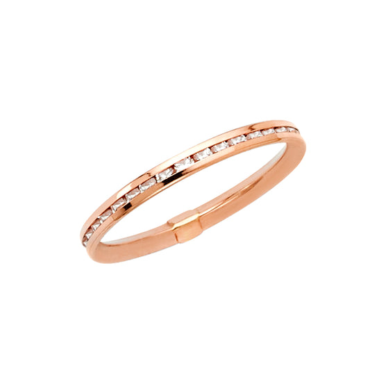 14k Rose Gold Thin White CZ Eternity Channel Love Wedding Ring Band Sizes 5-9