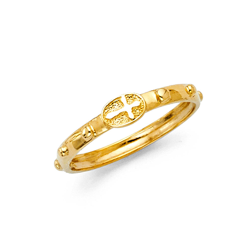 Pure 14k Gold Yellow Cross Rosary Ring Beaded Eternity Christian Band Sizes 5-9