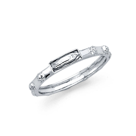 Pure 14k White Gold Saint Rosary Ring Beaded Eternity Christian Band Sizes 5-9