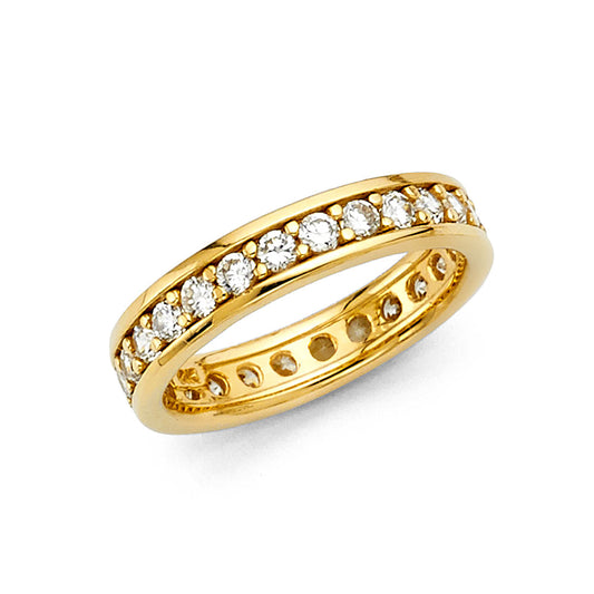 14k Yellow Gold White CZ Eternity Stacking Wedding Ring Forever Band Sizes 5-9