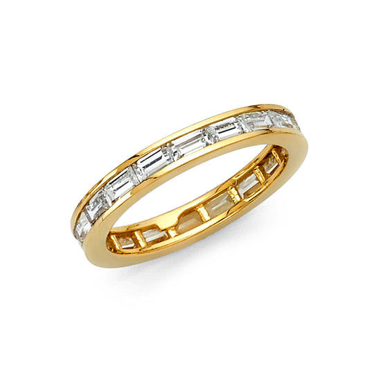 14k Yellow Gold White CZ Eternity Stacking Rectangle Ring Forever Band Sizes 5-9