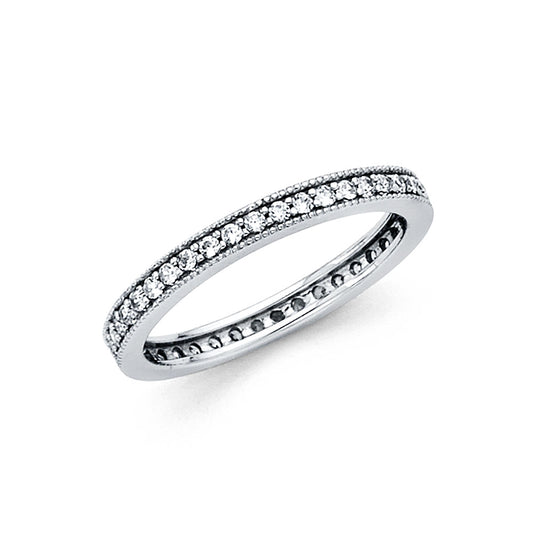14k White Gold Clear CZ Eternity Thin Dainty Wedding Ring Forever Band Sizes 5-9