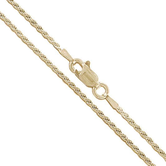14k Yellow Gold Solid Diamond-Cut Rope Link Chain 1.1mm Necklace