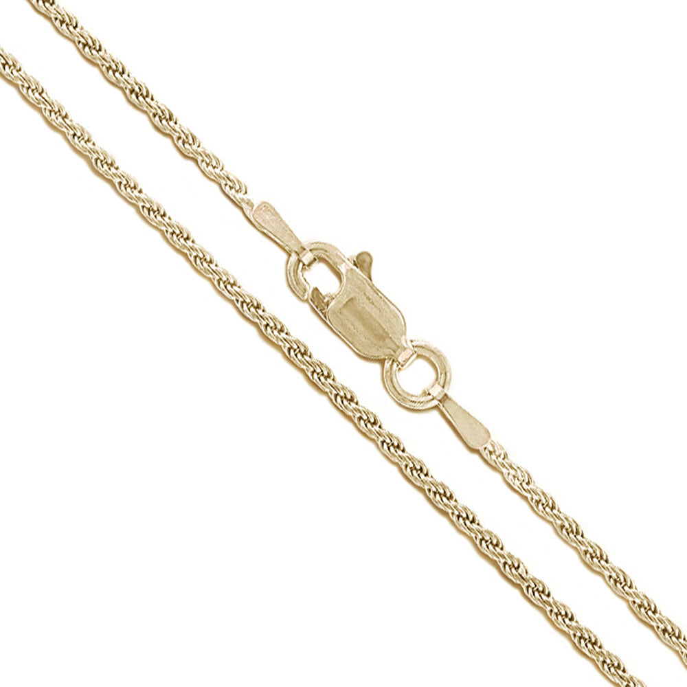 14k Yellow Gold Solid Diamond-Cut Rope Link Chain 1.5mm Necklace