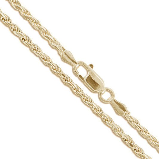 10k Yellow Gold Solid Diamond-Cut Rope Link Chain 1.9mm Necklace