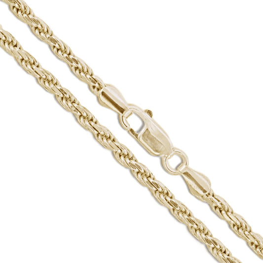 14k Yellow Gold Solid Diamond-Cut Rope Link Chain 2.8mm Necklace