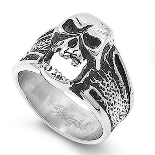 Men's Heavy Skull Biker Ring Polished Stainless Steel Band New 19mm Sizes 9-15