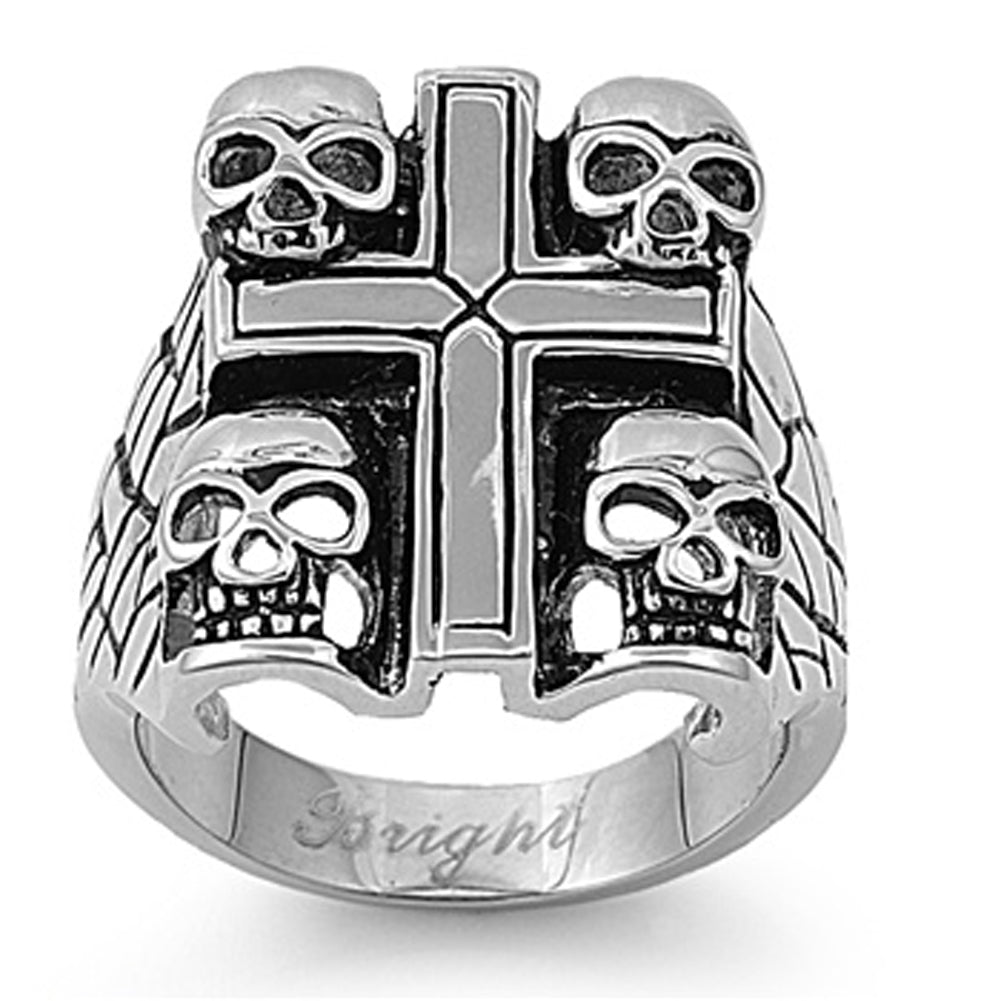 Stainless Steel Cross & Skull Biker Ring Christian 316L Band New Sizes 9-15