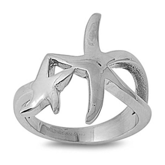 Star Fish Ring Fashion Polished Stainless Steel Band New USA 23mm Sizes 6-10