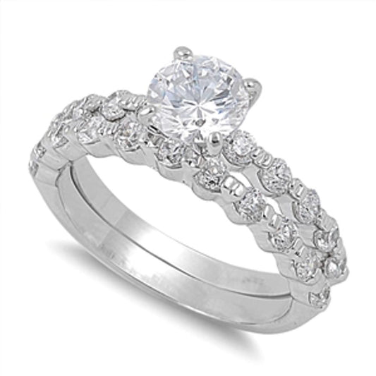 Women's Wedding Set Clear CZ Solitaire Ring 316L Stainless Steel Band Sizes 5-10