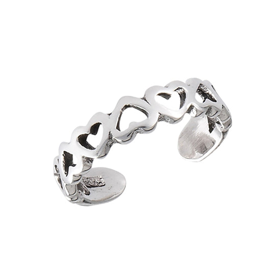 Midi Hearts Love .925 Sterling Silver Simple Open Toe Ring Band