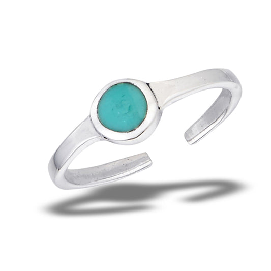 Stackable Round Simple Simulated Turquoise .925 Sterling Silver Thin Minimalist Toe Ring Band