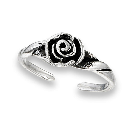 Flower Oxidized Rose Simple .925 Sterling Silver Nature Twist Toe Ring Band