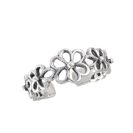 Flower Filigree Plumeria Cutout .925 Sterling Silver Nature Floral Toe Ring Band