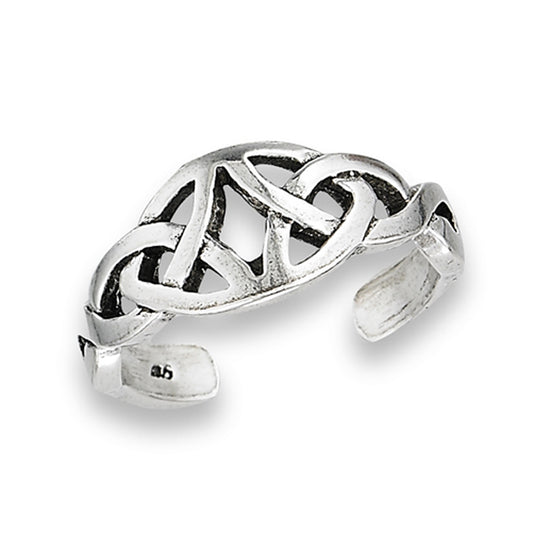 Midi Celtic Triquetra Detailed .925 Sterling Silver Interwoven Oxidized Toe Ring Band
