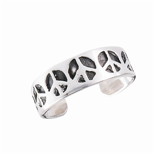 Peace Sign Simple .925 Sterling Silver Oxidized Unity Toe Ring Band