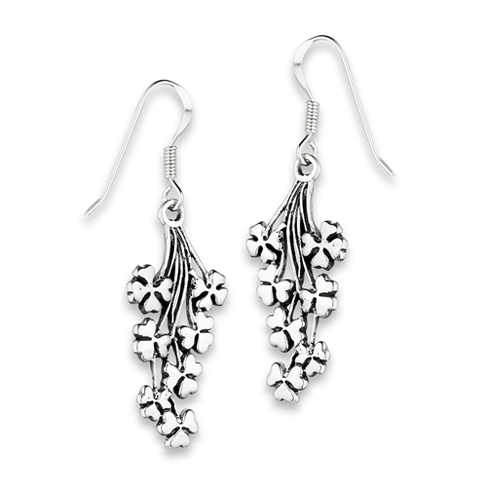 Wildflower Clover Bouquet Flower .925 Sterling Silver Cascading Dangle Earrings