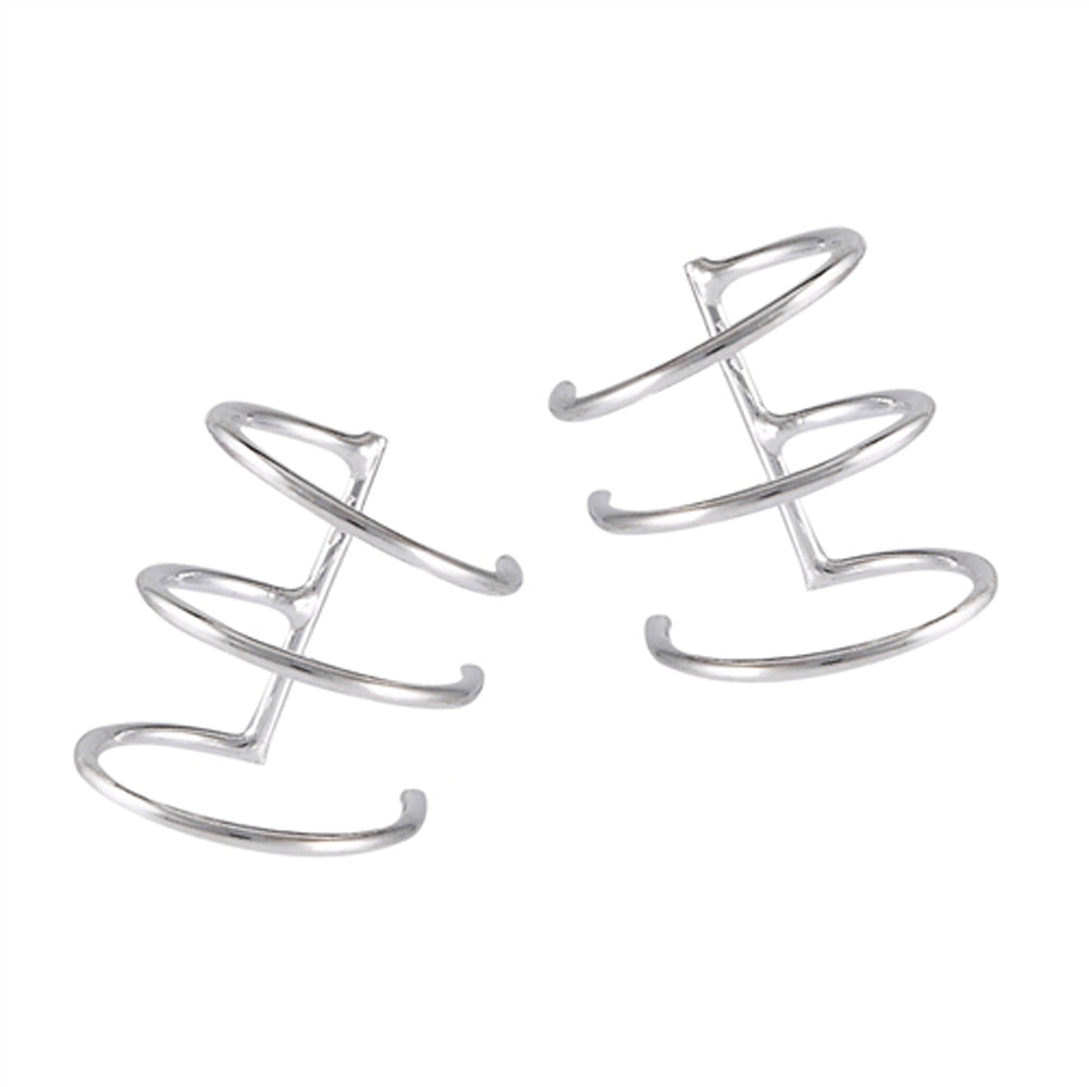 Wire Triple Loop Festival Fashion .925 Sterling Silver Bohemian Ear Cuff Earrings