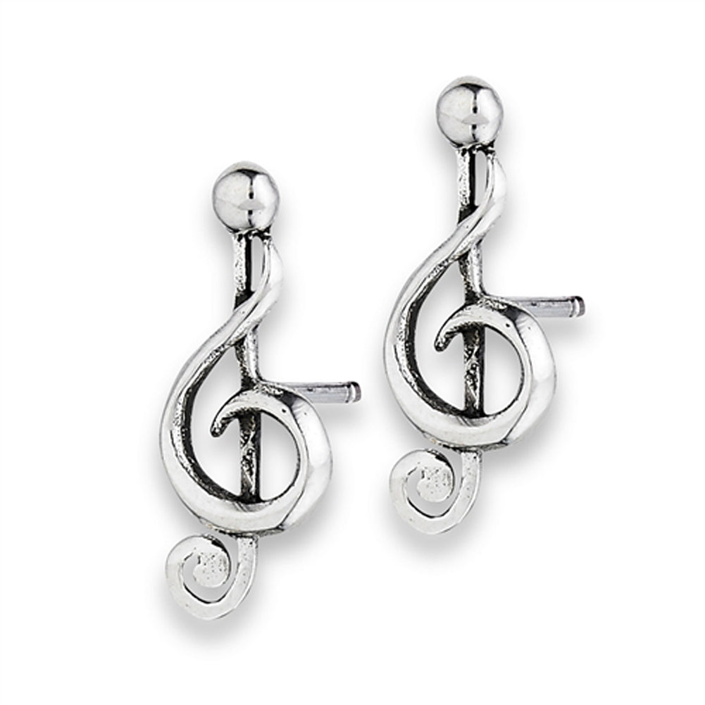 Clef Note Music Symbol Filigree .925 Sterling Silver Oxidized Stud Earrings