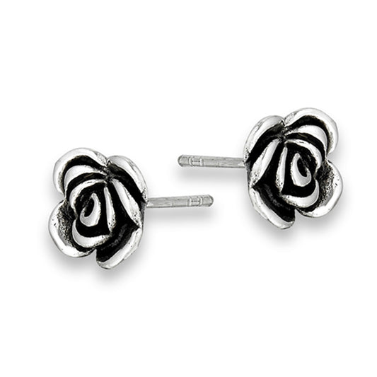 Flower Oxidized Rose Cute .925 Sterling Silver Love Promise Girlfriend Stud Earrings