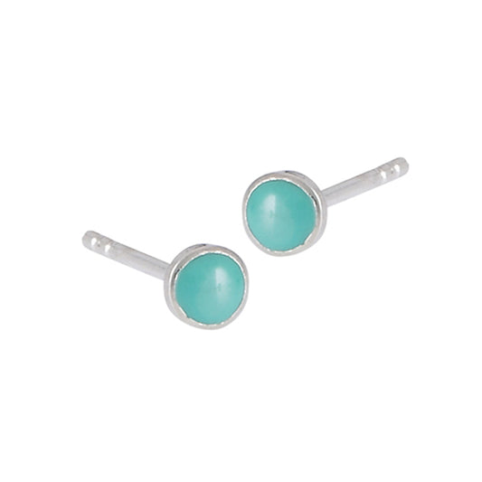 Circle Simple Round Post Cute Simulated Turquoise .925 Sterling Silver Stud Earrings