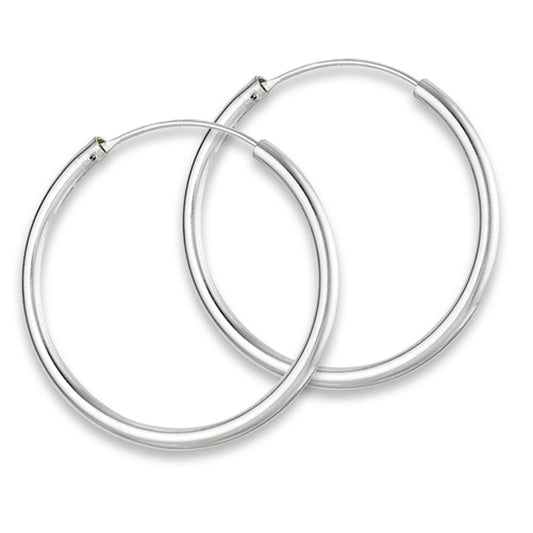 Classic Round Hoop High Polish Continuous .925 Sterling Silver Endless Earrings