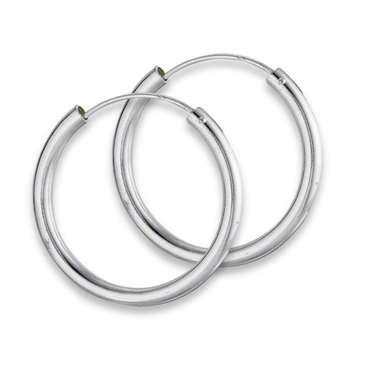 Classic Hoop Chunky High Polish .925 Sterling Silver Circle Round Earrings