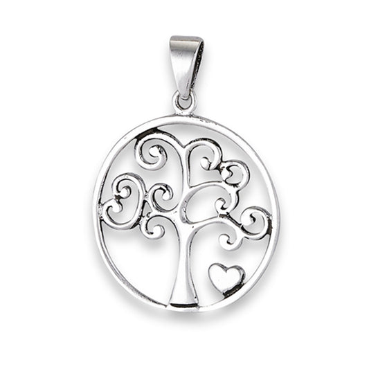 Swirl Tree of Life Pendant .925 Sterling Silver Scroll Filigree Heart Charm