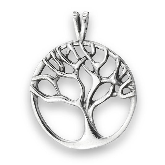 Root Tree of Life Pendant .925 Sterling Silver Simple Leaf Vein Circle Charm