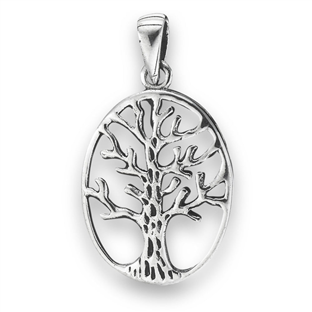 Oval Tree of Life Pendant .925 Sterling Silver Detailed Cutout Branch Charm