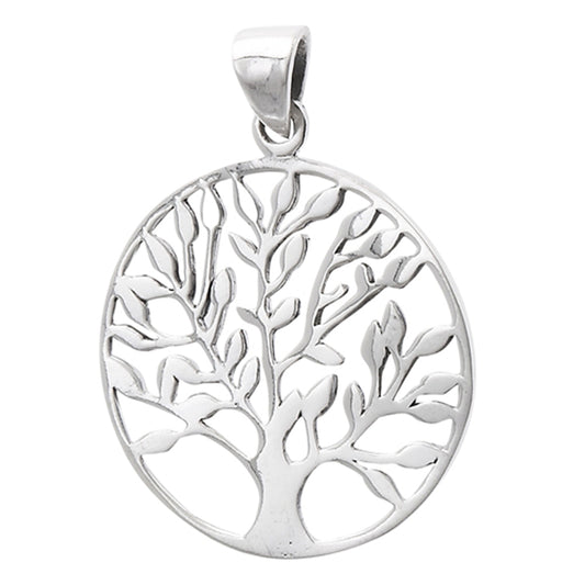Circle Tree of Life Pendant .925 Sterling Silver Minimalist Simple Branch Charm