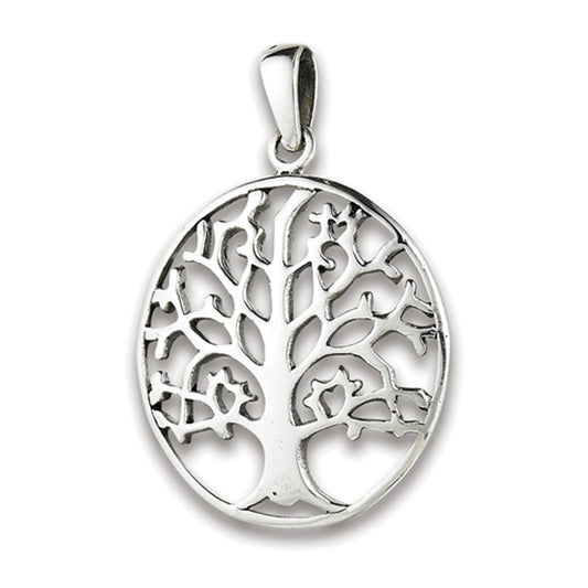 Branch Tree of Life Pendant .925 Sterling Silver Animal Simple Circle Charm