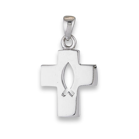 Icthus Cross Pendant .925 Sterling Silver Religious Cutout Christianity Charm