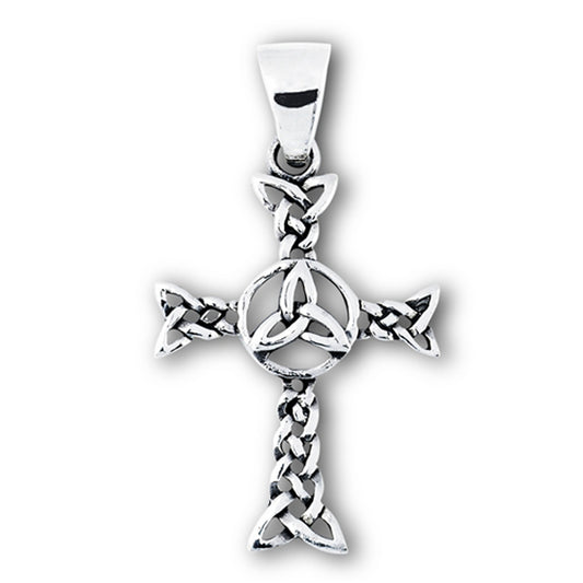 Weave Cross Pendant .925 Sterling Silver Celtic Circle Braided Triquetra Charm