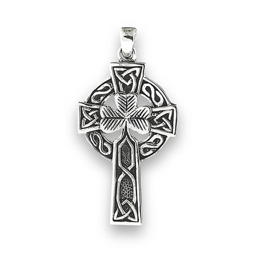 Celtic Cross Pendant .925 Sterling Silver Traditional Knot Clover Trinity Charm