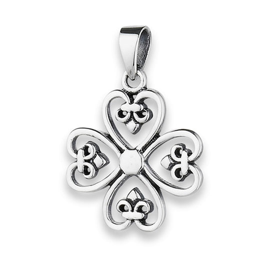 Fleur De Lis Heart Pendant .925 Sterling Silver Promise Repeating Flower Charm