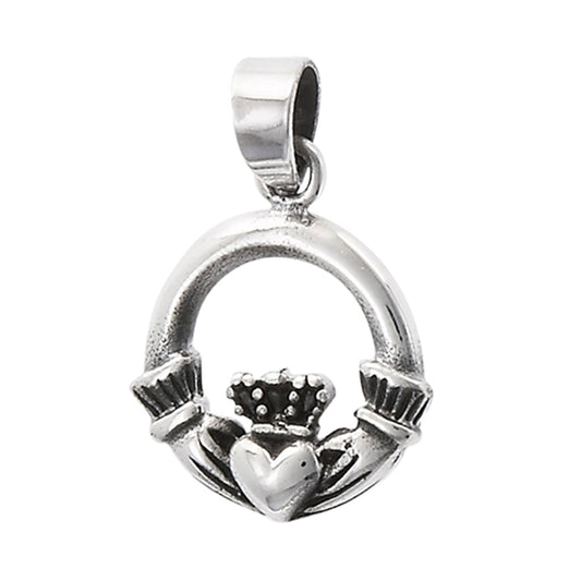 Open Claddagh Pendant .925 Sterling Silver Traditional Classic Heart Circle Charm