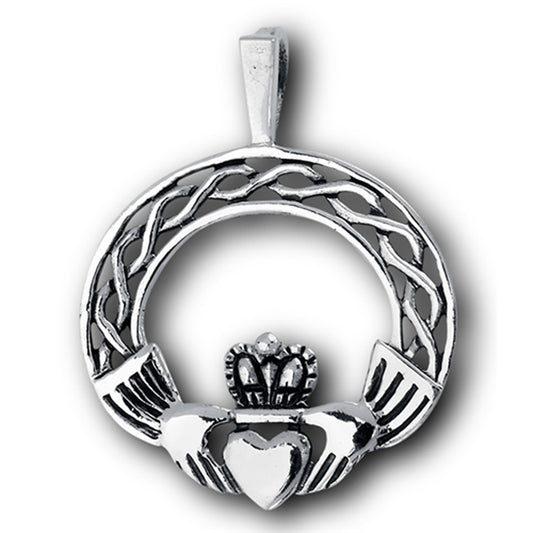 Heart Claddagh Pendant .925 Sterling Silver Braided Crown Promise Princess Charm